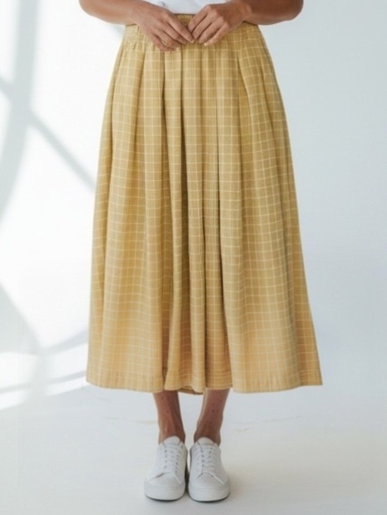 Urban Revivo Dresses & Skirts - Cottagecore Skirt Windowpane Yellow Plaid Midi A-Line Prairie Skirt Urban Revive